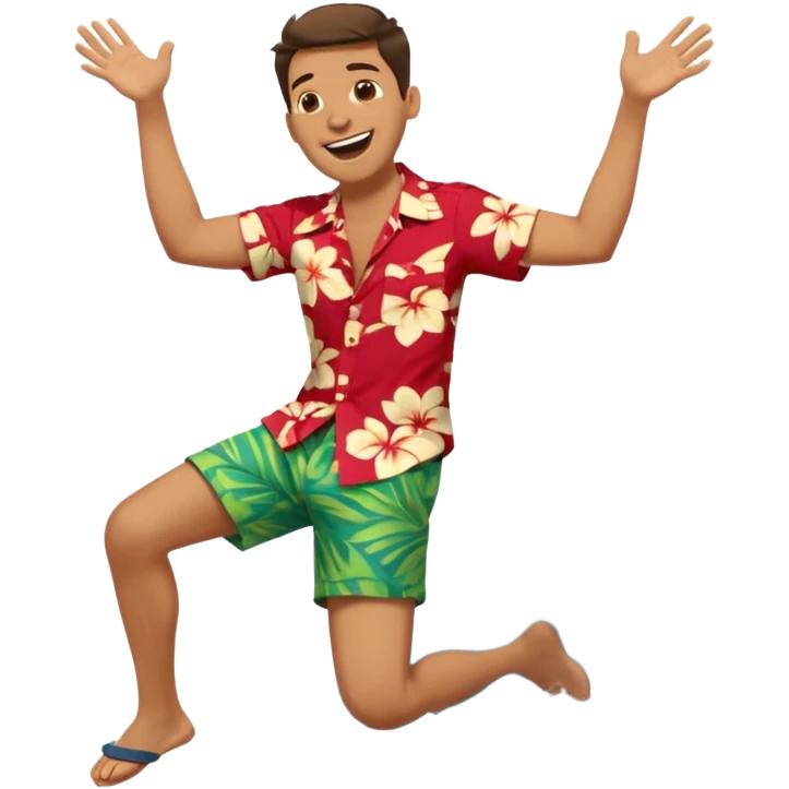 laughing guy in summer attire  falling down .side angle emoji