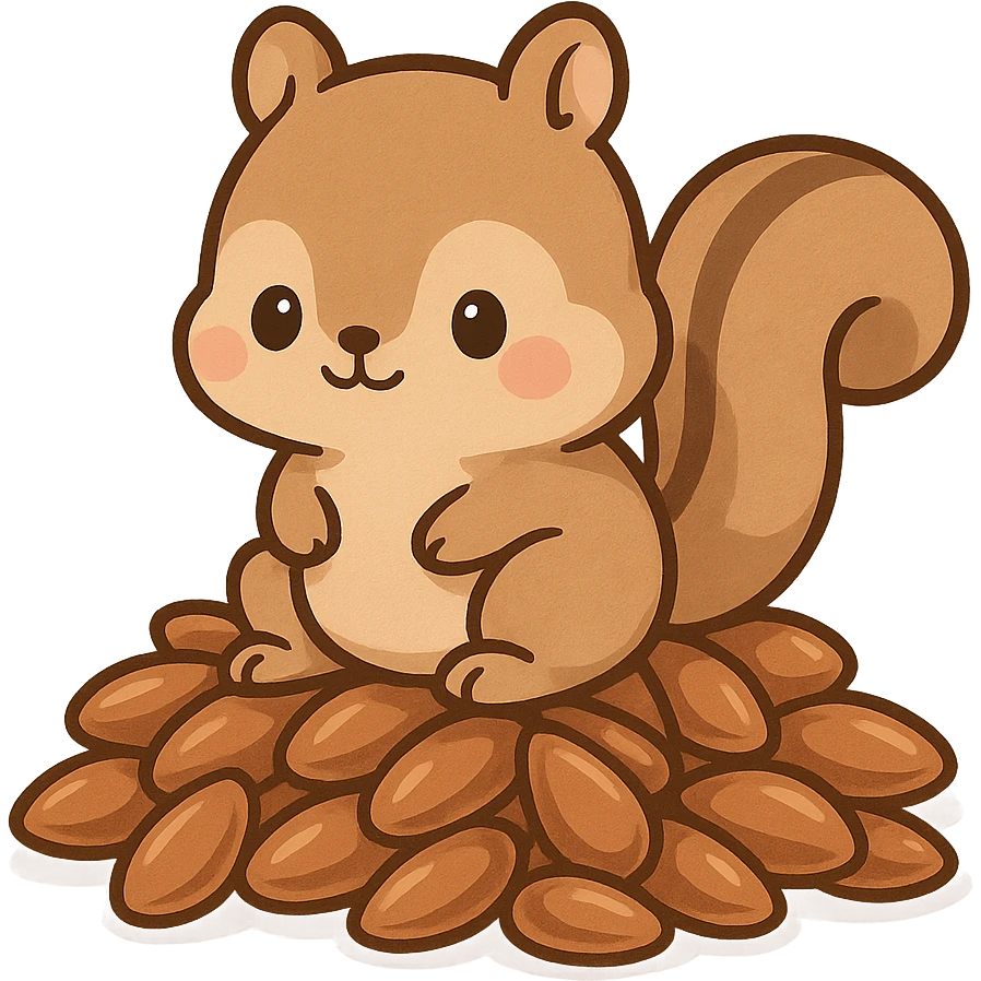 一堆松子，松子上坐着一只小松鼠 emoji