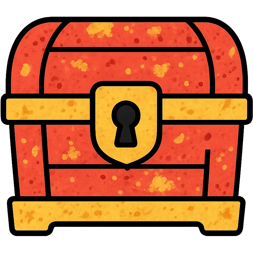 a weathered, worn, and grungy parchment styled red treasure chest with aged look emoji