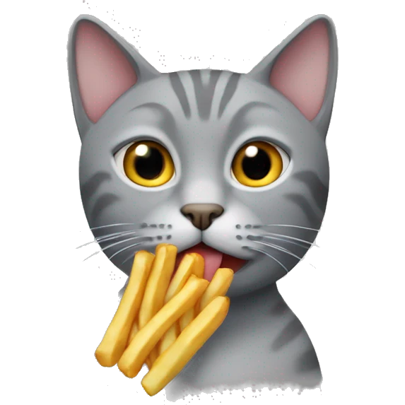 gray cat holding french fry emoji