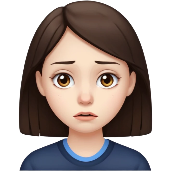 brunette girl with a suspicious/ cried/ judgmental look emoji
