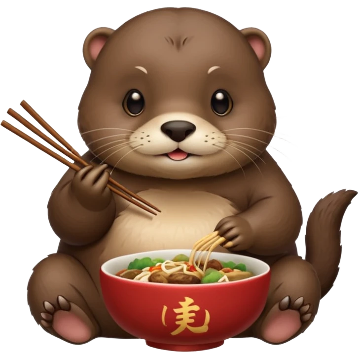 generate a super fat cute otter eating chinese food from a place called taverne de zhao emoji