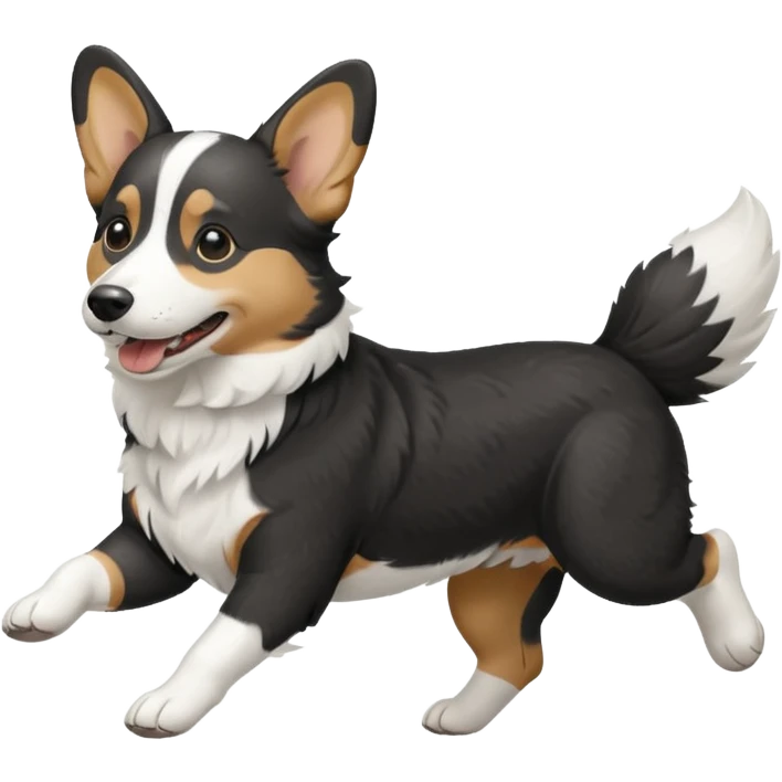 Black and white realistic cardigan welsh corgi running with its long low tail streaming out behind it emoji