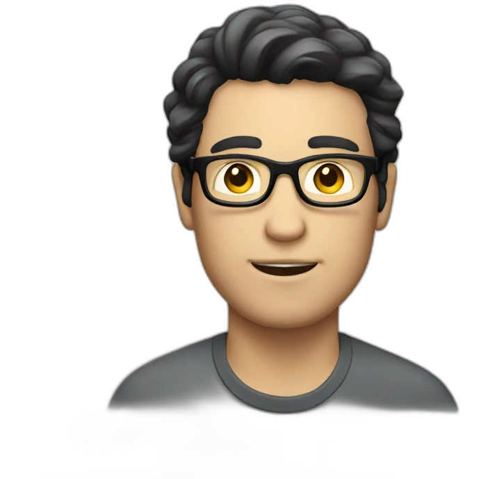 white man with dark hair and glasses talking emoji