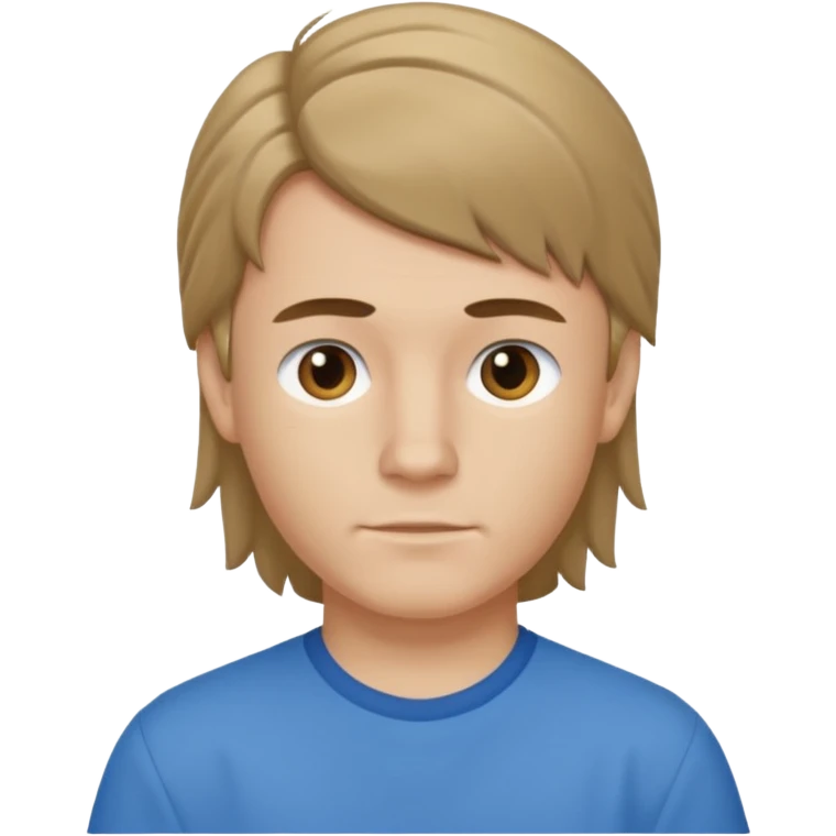 boy with dark blonde hair in a mullet with a neat blue shirt emoji