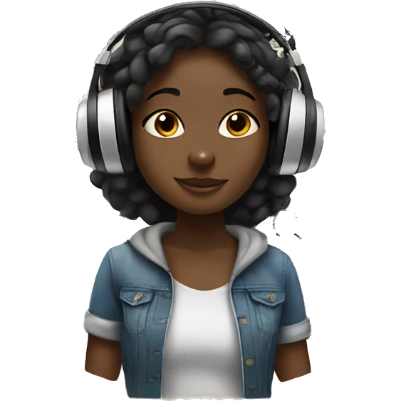 African girl. Listening to music. Wearing headphones. Music notes. emoji