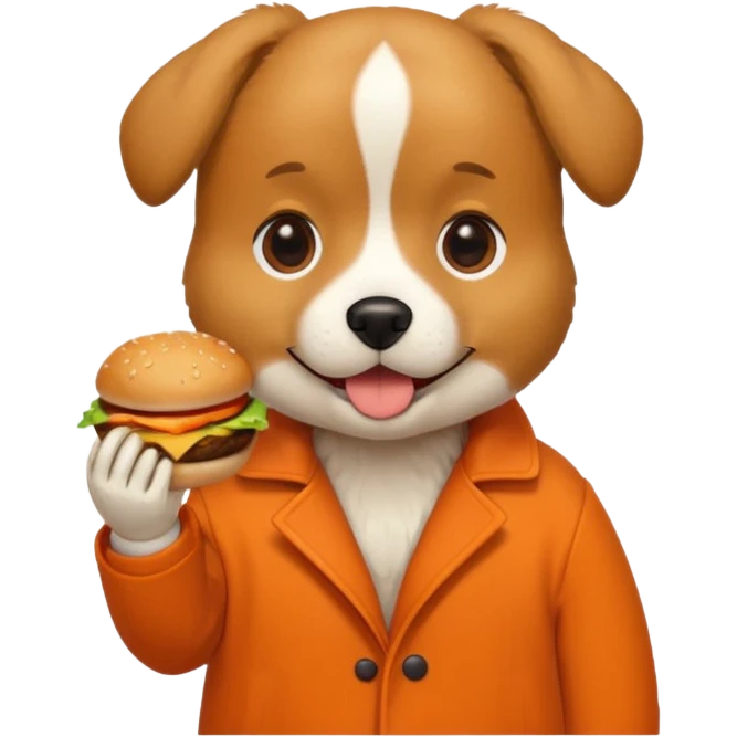 dog with hamburger wearing orange coat emoji