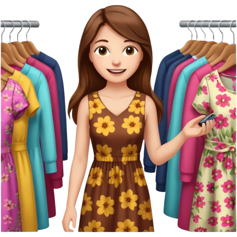 woman with long hair buys clothes in a store, shopping vibe emoji