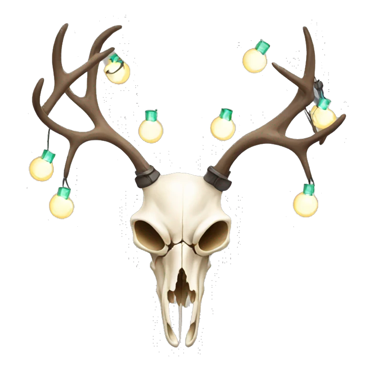 Deer skull with antlers and Christmas lights emoji