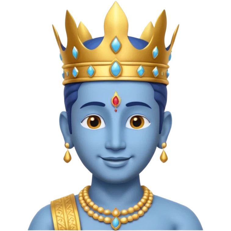 Hindu god Vishnu portrait, head and shoulders only, blue skin, golden crown, sacred jewelry, peaceful smile, divine aura, 3D cartoon, mobile game icon style, clean background, no text, no watermark
 emoji