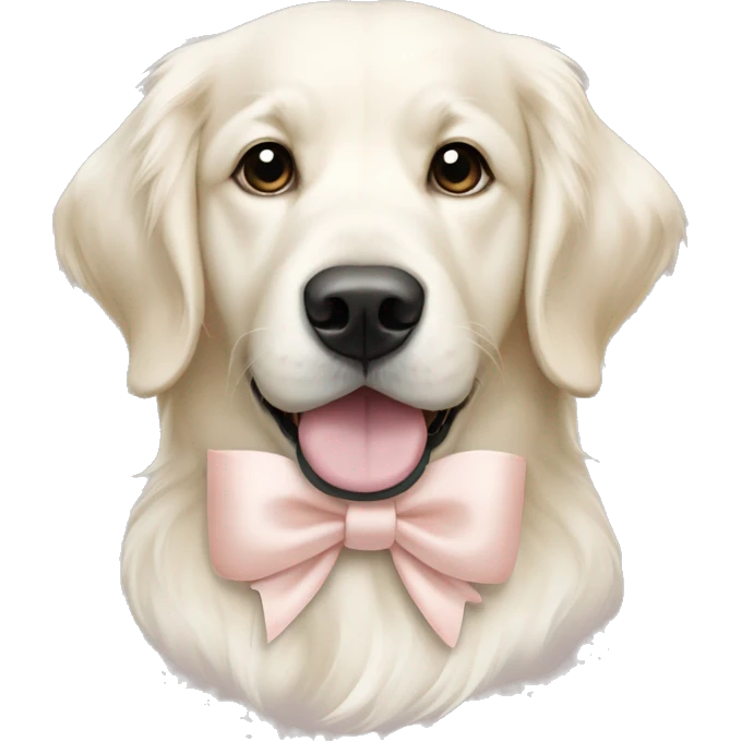 White golden retriever with pale blush bow around its neck emoji