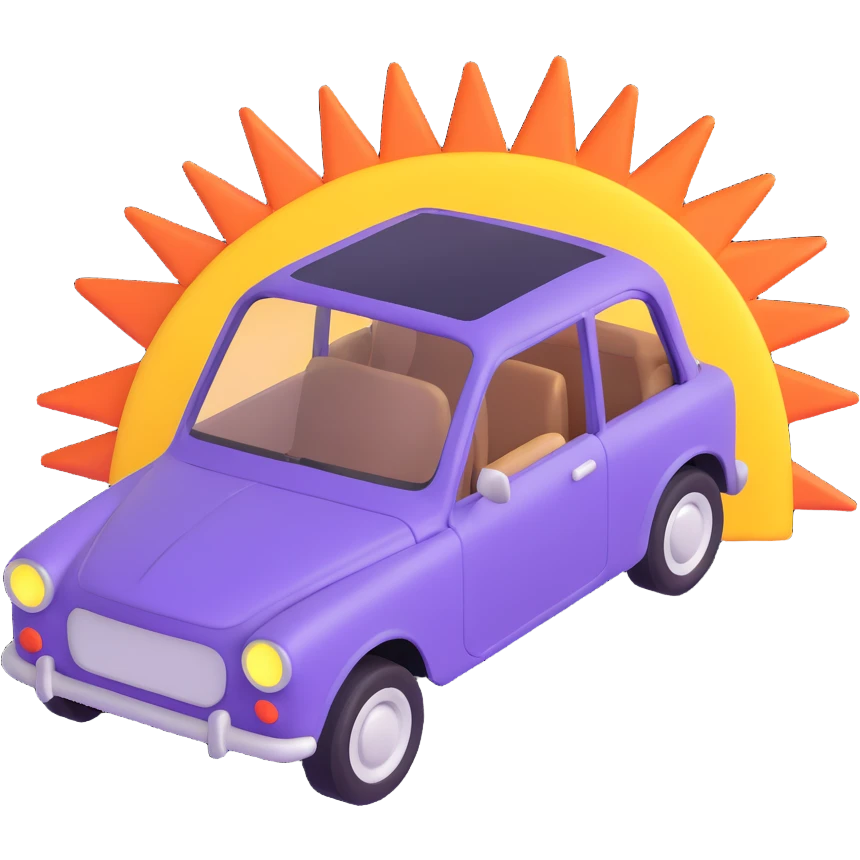car with open sunroof, sun rays shining through opening emoji