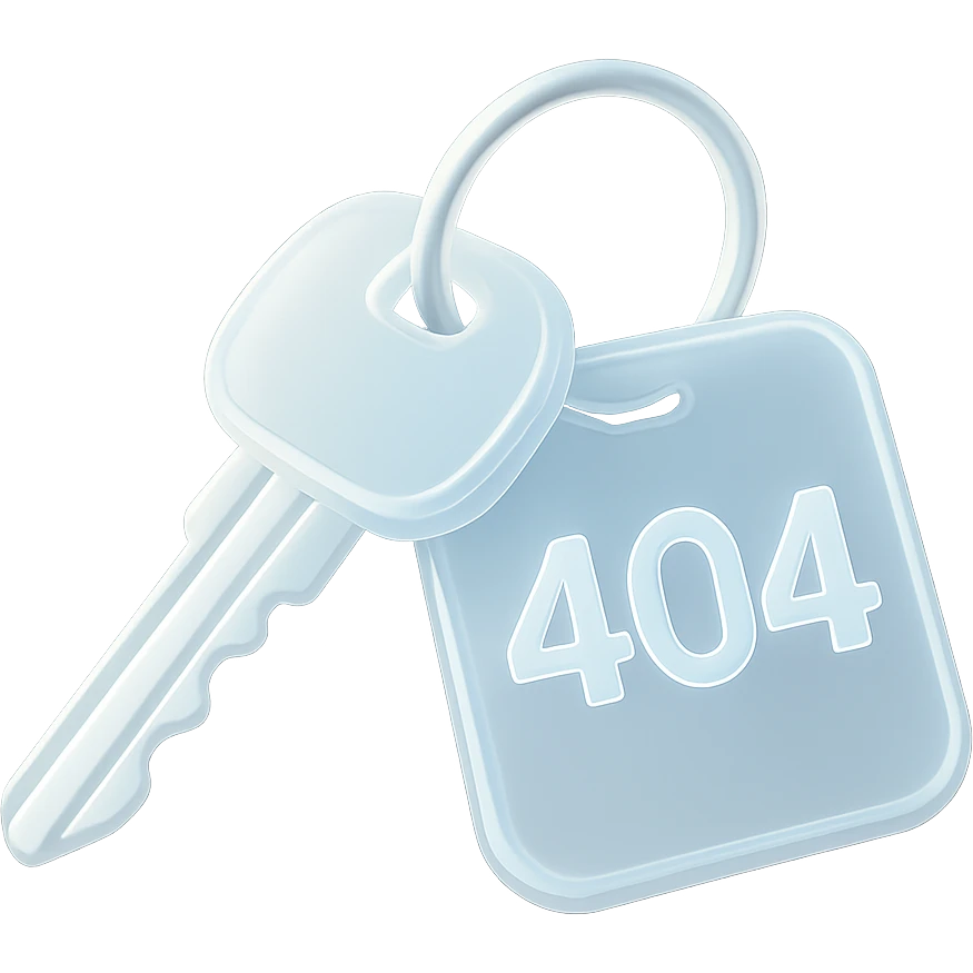 A set of 3D rendered car keys with a distinctive key fob displaying "404" - suggesting you can't start/access what you're looking for, but EuroHub has the keys to help you find the right page. emoji
