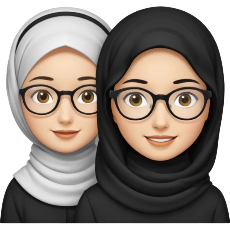 White hijabi girl with black eyes with another girl have long black hair wearing glasses with  another another girl have curly short  honey hair and wearing white glasses  emoji