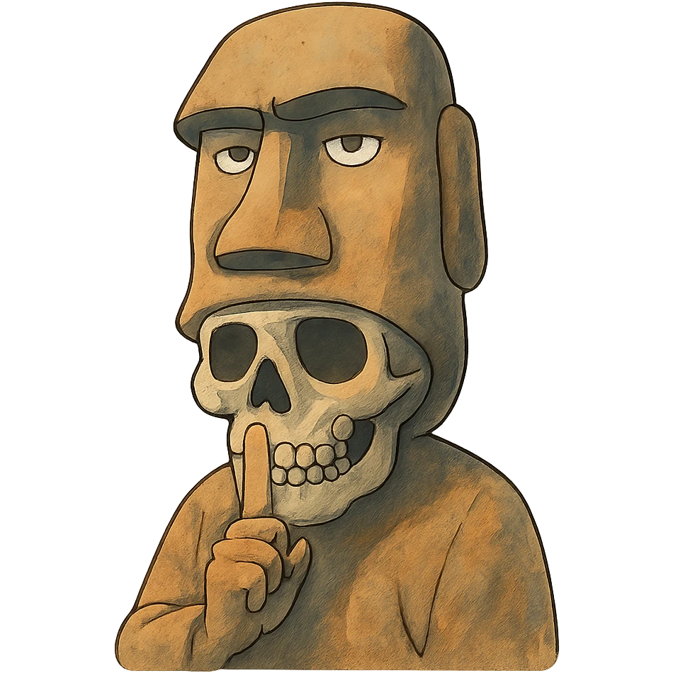 ghibli style sigma moai skull doing shuttttt gesture emoji