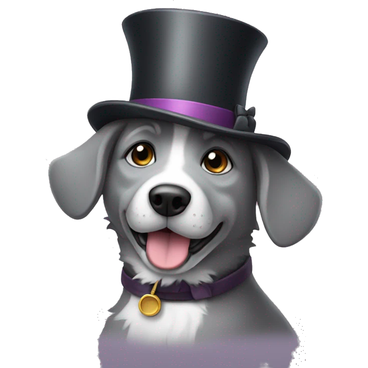 Grey dog wearing a tophat emoji