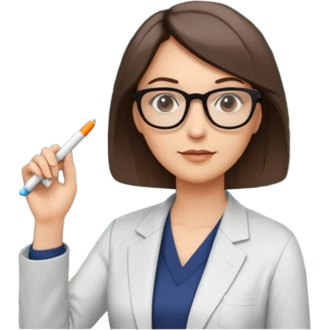 40 year old female with a bob, work as a professor, in the middle of a workshop, in front of a white board with figures and diagrams emoji