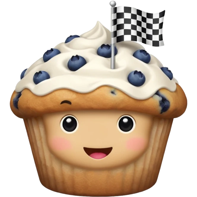 blueberry muffin next to a checkered flag emoji