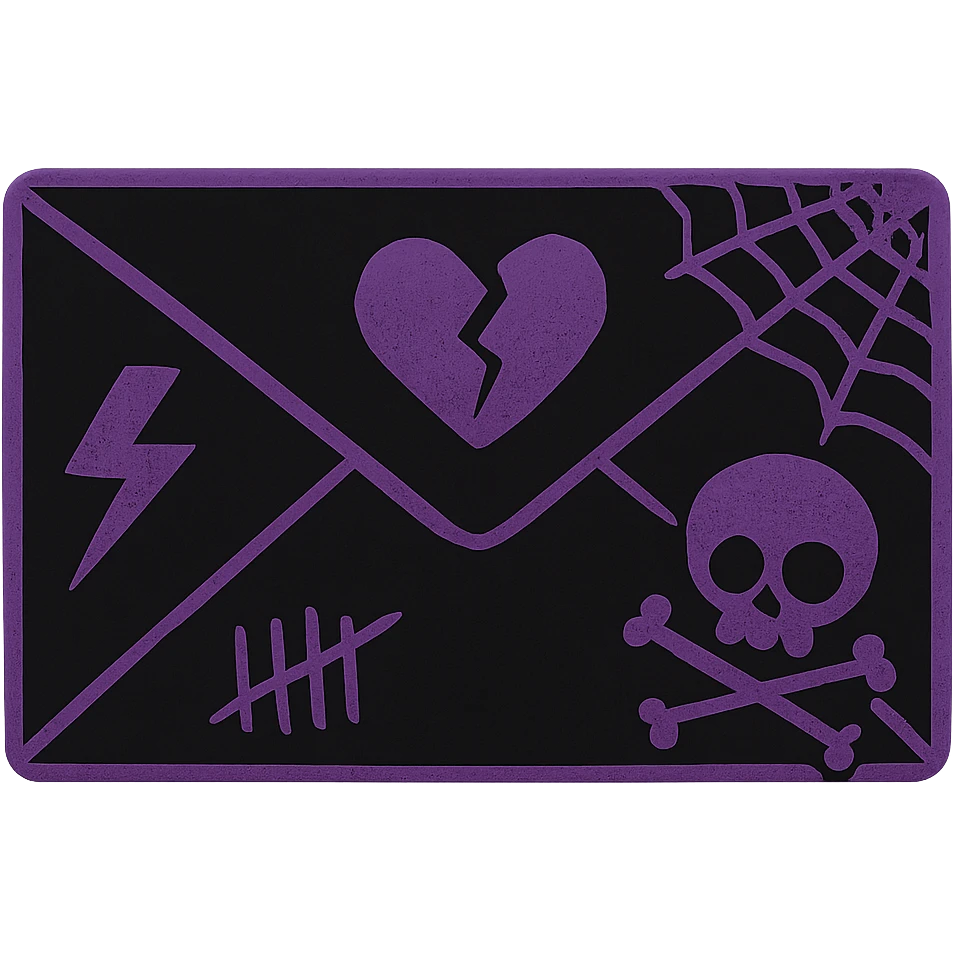 emo-style envelope, black and purple, moody, no background emoji