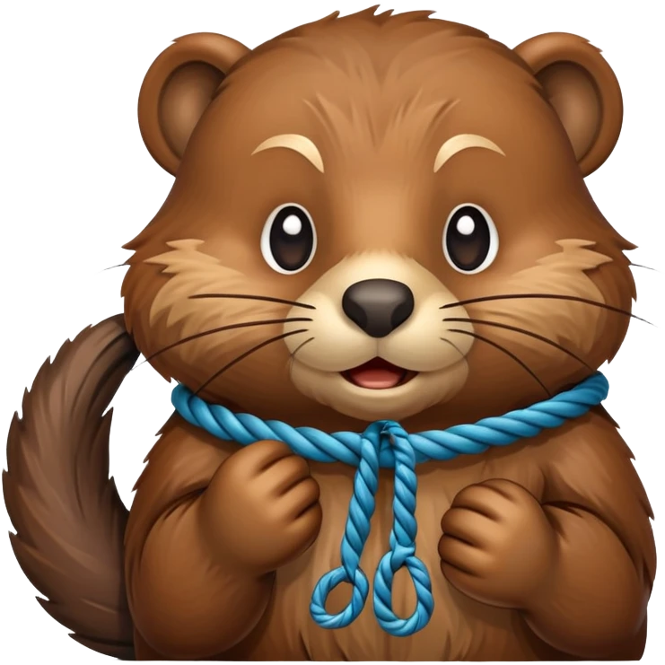 a beaver holding a rope looking sneaky emoji