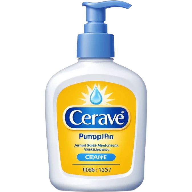 White CeraVe pump bottle with blue label and bright yellow  glow badge. Floating in golden morning light, encircled by radiant sunbeams and shimmering protective particles. A shield of light surrounds it like a solar barrier. Glossy, potion-like, symbolizing daily moisture and powerful sun defense. emoji