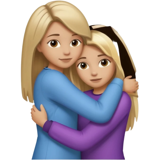 dark blonde girl with highlights and blowout hugging blonde girl with straight hair emoji