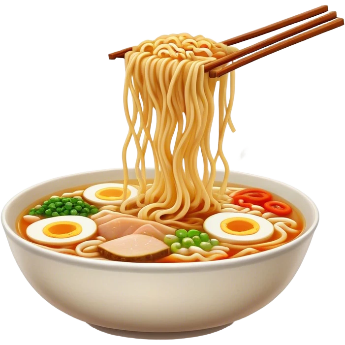 Cinematic Realistic Ramen Dish Emoji, showcasing a steaming bowl of rich broth with noodles and toppings rendered with dynamic textures and inviting, warm lighting. emoji