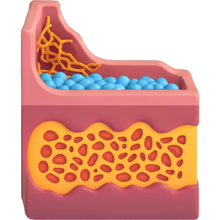 3D cross-section of a biological membrane with visible phospholipid bilayer, proteins, cholesterol, carbohydrate chains, rendered with depth, labeled components, educational and realistic style emoji