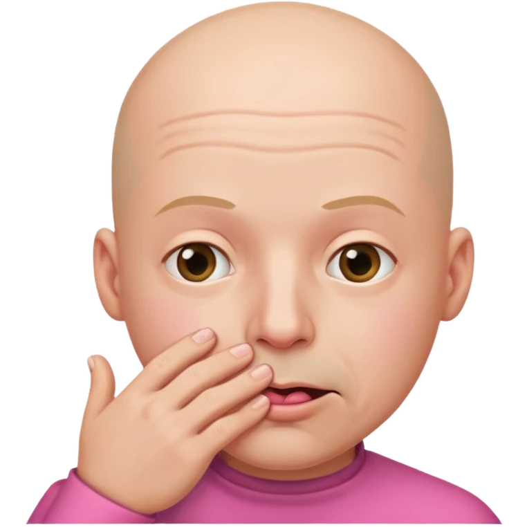 Bald man with pinky touching corner of his mouth emoji