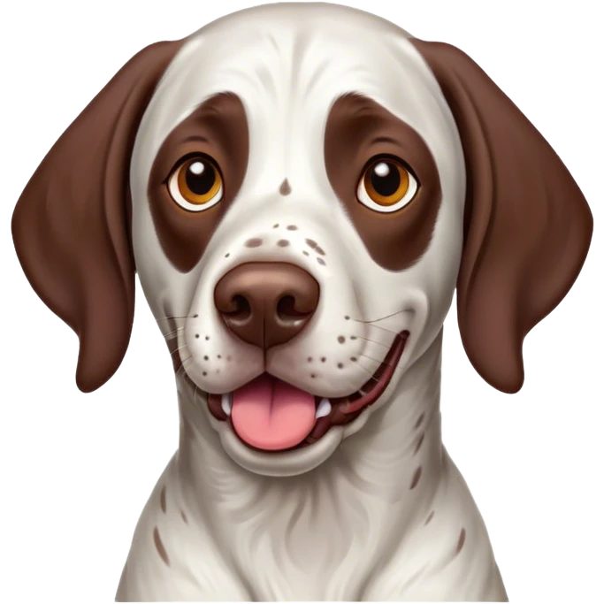 Cinematic Comical German Pointer Portrait Emoji, Head tilted dramatically with an exaggeratedly amused expression, featuring a striking liver and white coat with bold markings, wide, expressive brown eyes filled with playful disbelief, Simplified yet hilariously expressive features, highly detailed, glowing with a slightly sassy glow, high shine, dramatic yet playful, stylized with an air of cheeky charm, bright and endearing, soft glowing outline, capturing the essence of a spirited and over-the-top companion, so meme-worthy it feels like it could side-eye its way into internet fame instantly! emoji