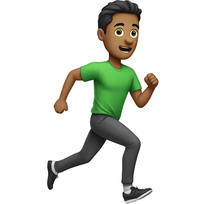 Running man with green shirt, black pants and grey shoes emoji