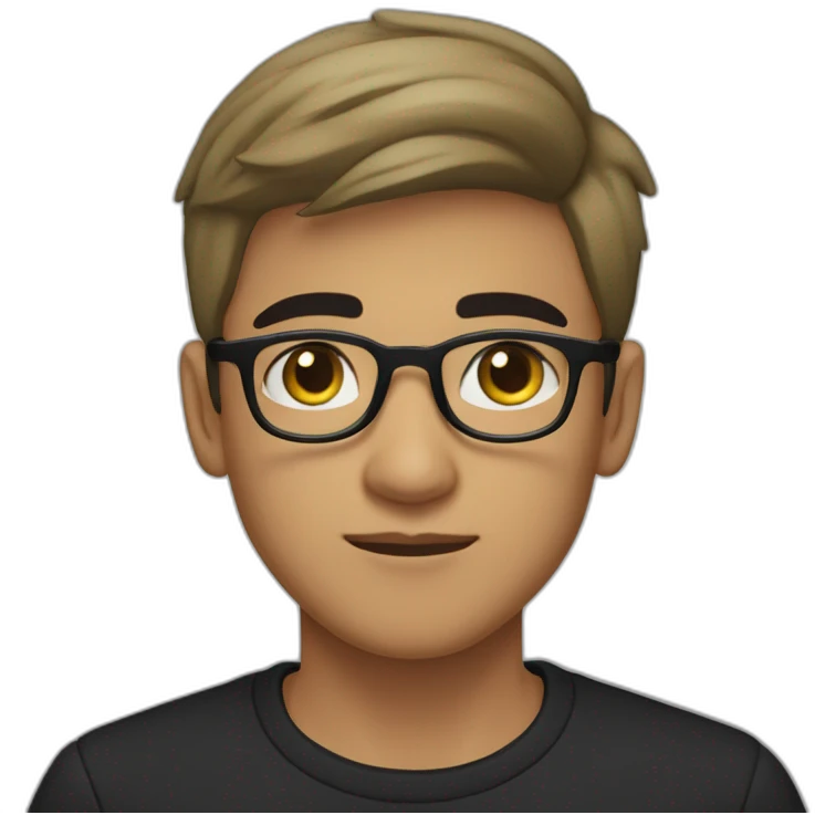 a light skin Pakistani teenager, wearing round glasses, short moustache, black straight hair, black jumper/sweater, structured manly face emoji