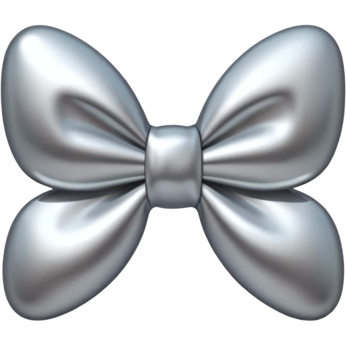 A cute bow emoji made of polished silver chrome, smooth rounded loops, glossy metallic surface, soft mirror reflections, subtle highlights, minimal and adorable proportions, iOS emoji style, centered composition, clean white background, soft studio lighting, no text, no outline, ultra high quality emoji