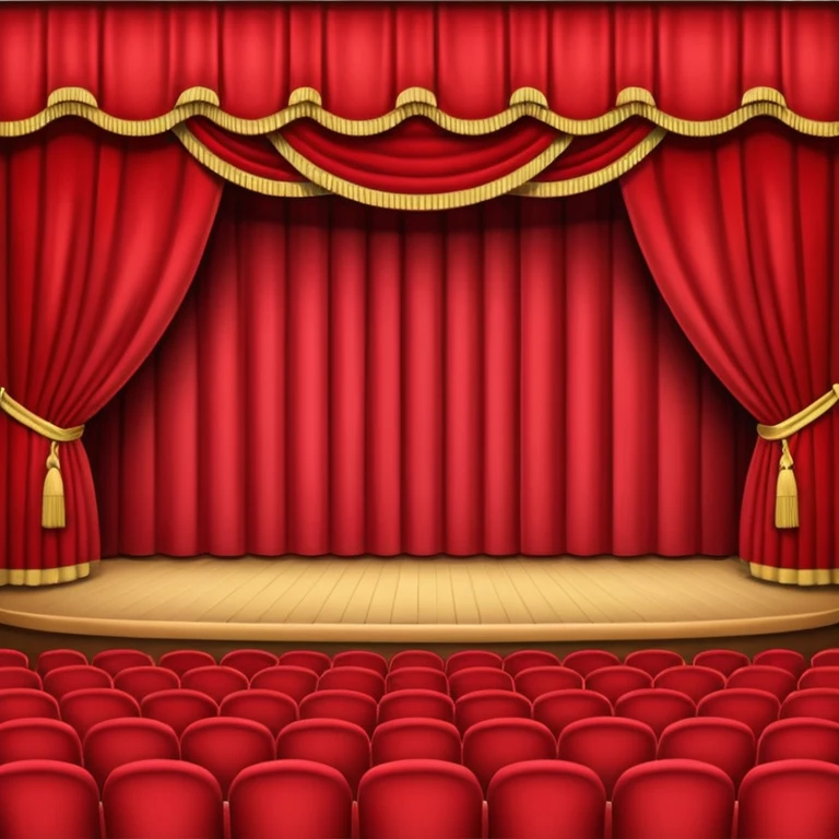 An emoji of an empty theatre stage with red curtains, simple emoji