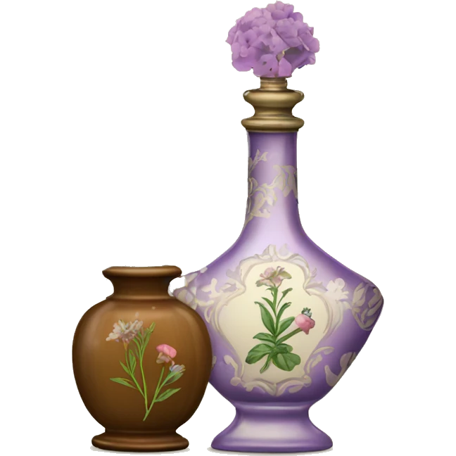 Antique perfume bottle with flowers and herbal emoji