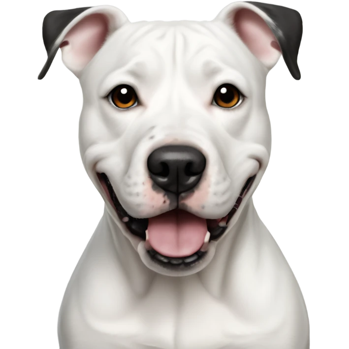 White stafford shire bull terrier with a black nose, a bit of black around his nose and black specks on his ears emoji