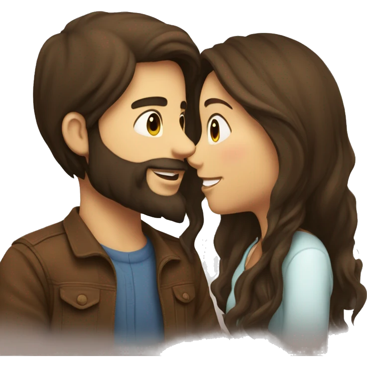 Brunette happy couple boy with beard and girl  with long hair that are kissing emoji