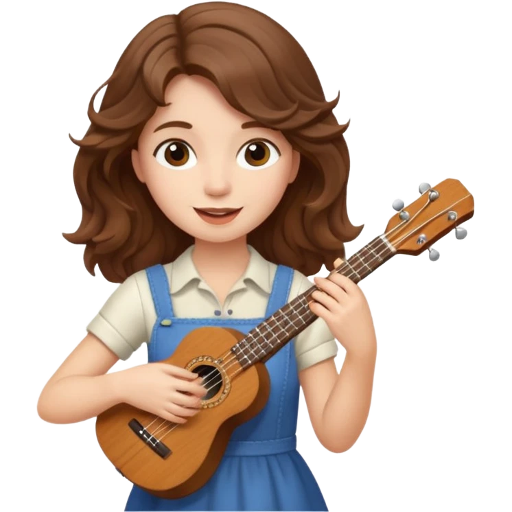 A fair-skinned girl with wavy brown hair is playing the ukulele. emoji