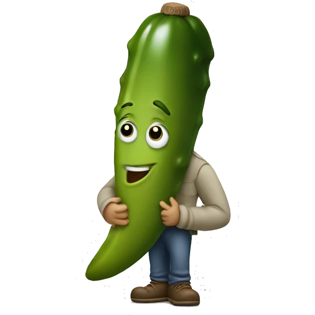 Bashful little guy holding a pickle emoji