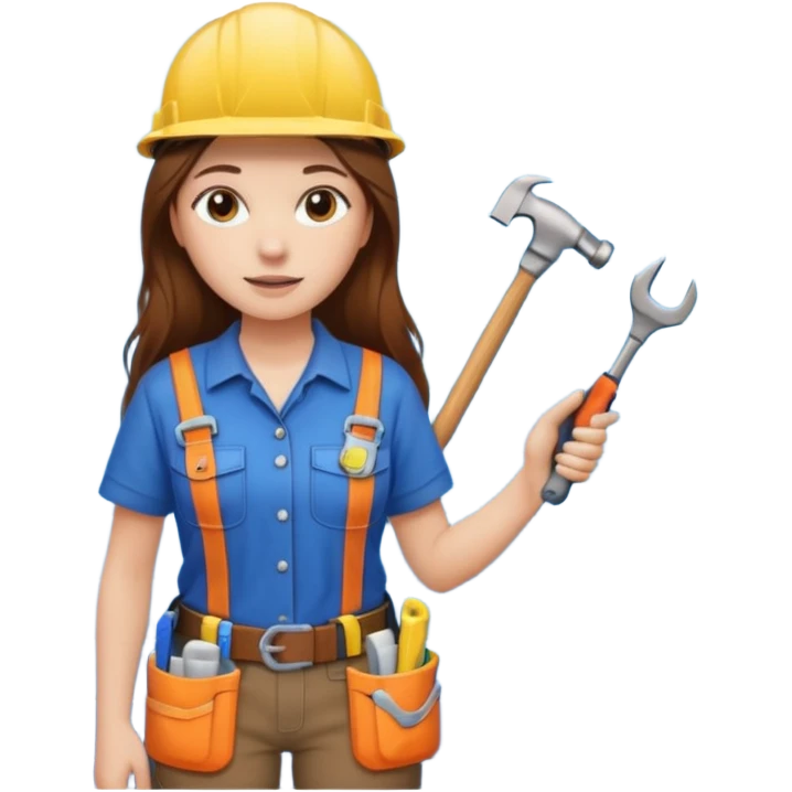 beautiful girl with long brown hair constructing new bathroom area with new shower and amenities  emoji