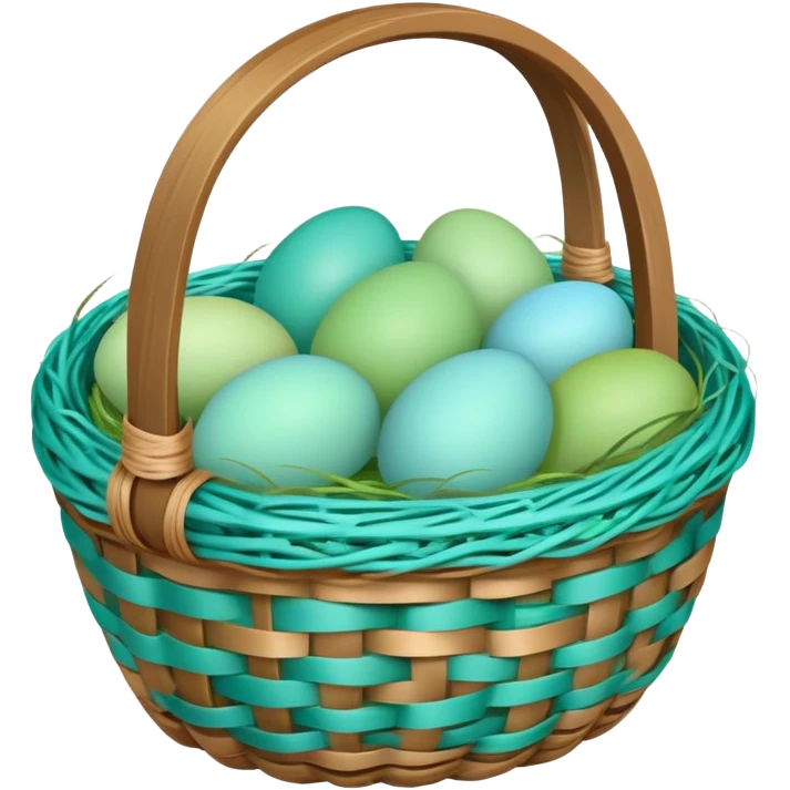 Easter basket filled with light green and turquoise colored eggs emoji