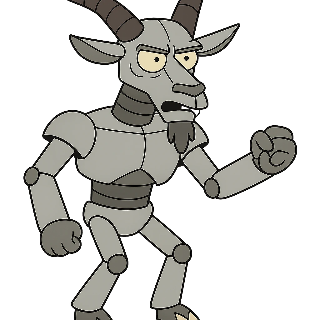 flat toon style mechanical goatman with bold lines emoji