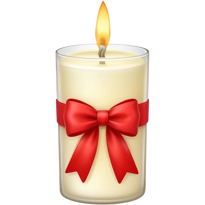 Soft vanilla long glass candle, with little red bow emoji