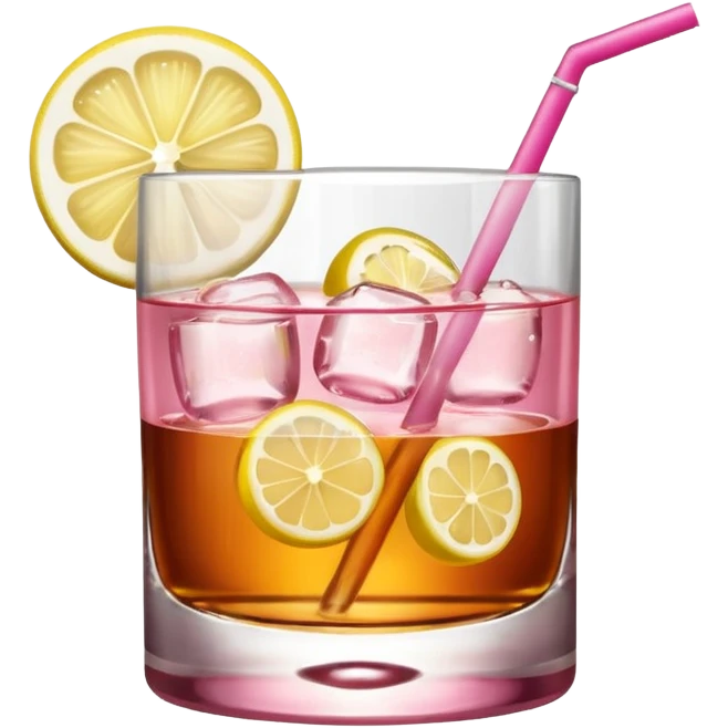 Pink drink in a whiskey glass with fruit slice emoji