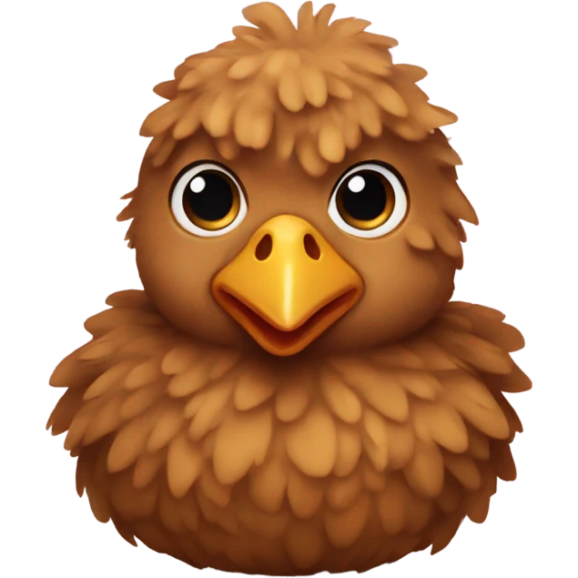 Tiny chicken with brown curly hair emoji