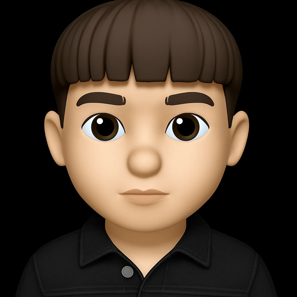 Change only the boy's outfit to a black denim jacket. Keep the boy's face, body shape, and all other features the same as the original image. Do not make the boy look fat. Maintain the original style and appearance of the boy except for the outfit change. emoji