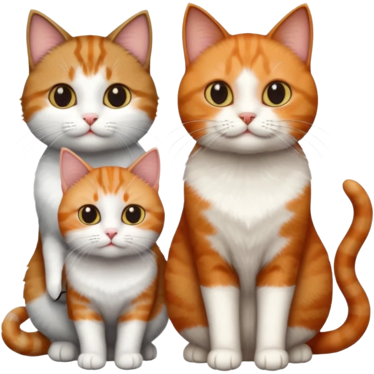 3 different coloured short haired cats including; a dark brown tabby and white cat, and a dark grey and white and a ginger and white emoji