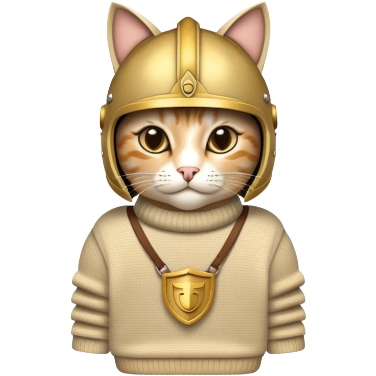 cat wearing a sweater and a trojan helmet emoji