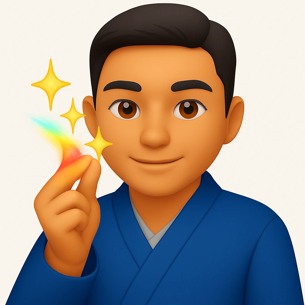 Add colorful motion blur to the finger snap action, keeping the blue blazer jacket and emoji style. emoji