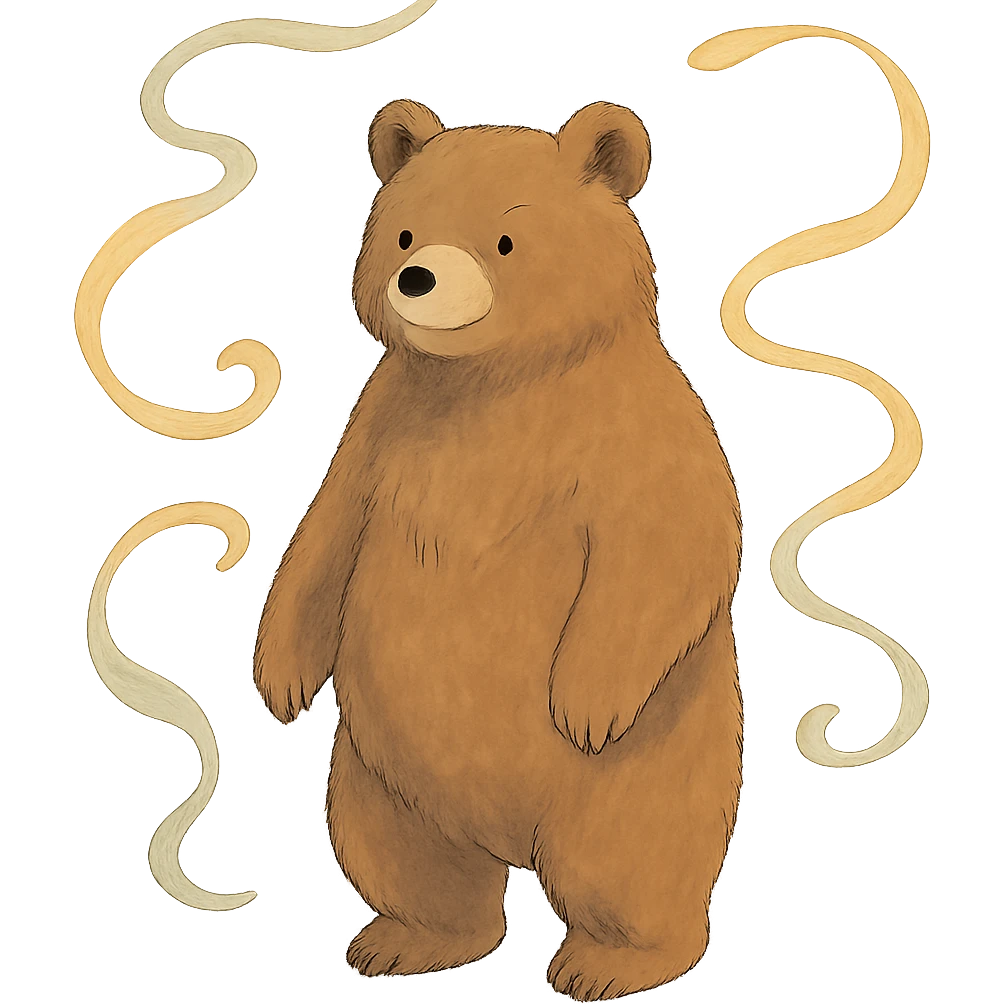 bear with swirly streamers around in soft Ghibli style emoji